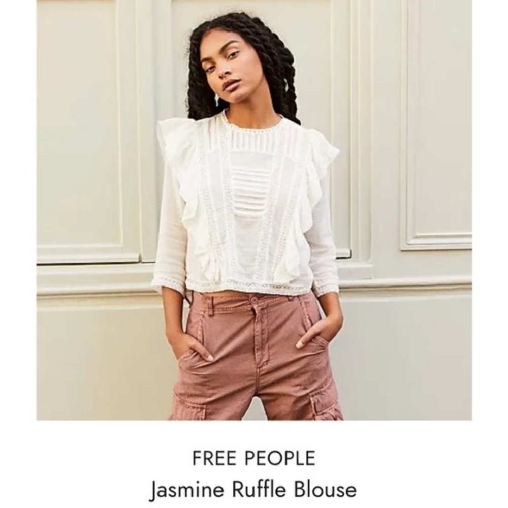 Free People Jasmine Ruffle Blouse Ivory/ XS